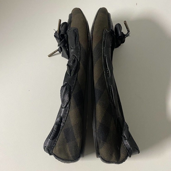 BURBERRY Oriel Bow Front House Check Black Olive Canvas Leather Ballet F… - Picture 10 of 13